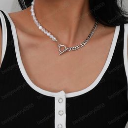 Women Men Charm Necklace Statement Jewellery Half Chain Half Freshwater Pearl Chokers Necklaces Creative Clavicle Chain