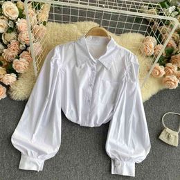 Women's Fashion Long Sleeve Loose Solid Colour Shirt Spring White Black Casual Clothes Blouse Tops Q753 210527