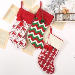 Christmas Decorations Knit Christmas Stockings Reindeer Snowflake Stripe Candy Socks Bag Children Gift Bags JJB11115