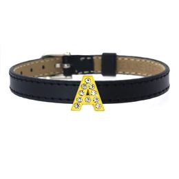 Dog Collars Accessory Full Rhinestones Slide English Letters 8mm/10mm A-Z Bling Crystal DIY Alloy Jewellery Accessories Leather Wristband Bracelet