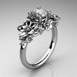 Wedding Rings Female Big Flower Engagement Ring Fashion 925 Silver Crystal Zircon Stone Vintage For Women