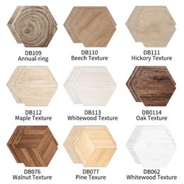 Funlife 10 Pcs Whitewood Beech Maple Oak Walnut Hickory Texture Hexagon Ground Stickers Waterproof Self-Adhesive Wall Sticker DB 210310