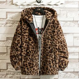 Männer Jacken Herbst Winter Männer Leopard Print Jacke 2021 Mode High Street Weiche Warme Outwear Männlich Casual Zipper Strickjacke Mit Kapuze mantel Tops