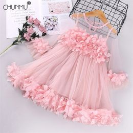 Toddler Girls Dress 3D Floral Princess Dress Elegant Lace Tutu Kids Wedding Party Dresses Children Clothing For Baby Girls 210303