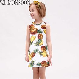 W.L.MONSOON Girls Summer Dresses with Pineapple Print 2021 Brand Toddler Dress Children Princess Costume Robe Fille Kids Clothes Q0716