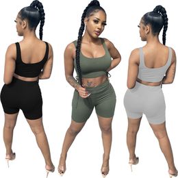 Summer Women tank top crop top+shorts two piece set jogger suit plus size 2XL outfits Grey tracksuits casual black sportswear 4592