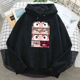 My Hero Academia Character Eyes Print Hoodies Man Casual Loose Sweatshirts Spring Autumn 2021 Fleece Warm Hooded Streetwear Top H1227