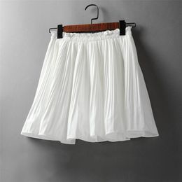 Spring Summer Korean Chiffon Pleated Mini Skirt Womens High Waist Skirt Pants Sweet Ladies Elastic Waist Slim Skirts 210310