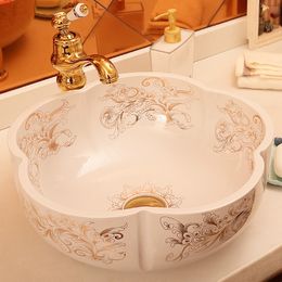 Europe Vintage Style Ceramic Sinks Counter Top Wash Basin Bathroom Sink ceramic bowl wash basinhigh quatity