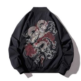 Bomber Jacket Men Chinese Dragon Embroidery Pilot Retro Punk Hip Hop Autumn Youth Streetwear High Street Hipster 211008