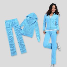 Spring / Fall/2021 Women's Brand Velvet fabric Tracksuits Solid Colour Velour suit women Track suit Hoodies and Pants sapphire k