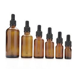 2021 5ml 10ml 15ml 30ml 50ml 100ml Empty Amber Brown Glass Dropper Bottles Essential Oil Liquid Aromatherapy Pipette Containers