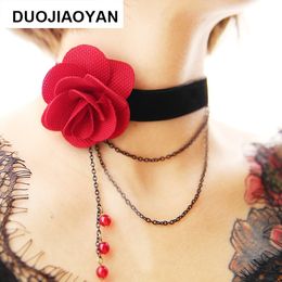 Women Chokers Creative style Necklaces Pendants Jewellery deserve necklace collar gothic flowers fringe velvet rope beads