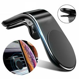 Magnetic Car Phone Holder L Shape Car Air Vent Stand Clip Magnet Universal Cell Phone Bracket Mount for Smartphones GPS with Retail Box