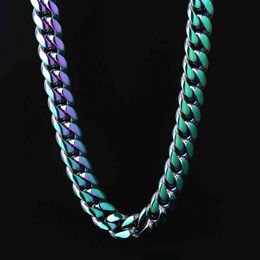 Rainbow Miami Cuban Link Chain hiphop stainlsteel cuban chain Jewellery hip hop cuban link chain necklace X0509