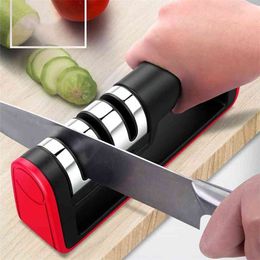 Wonderlife KitchenStainless Steel Knife Sharpener For Straight Serrated Knives Sharpens Scissors 3 Stages Kitchen Gadget Tools 210615