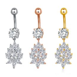 Fashion Crystal Zircon Belly Button Rings Flower Drop Dangle Navel Piercing Ring Sexy Women Body Jewelry