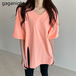 Korean style Women T Shirt Short Sleeve O-neck Female Tops Tee Solid Candy Color Casual Loose Summer tshirt 210601