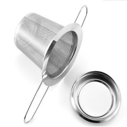 50pcs 304 Stainless Steel Teapot Tea Philtre Strainer With Foldable Handle Folding Loose Leaf Snfuser Basket Lid Cap