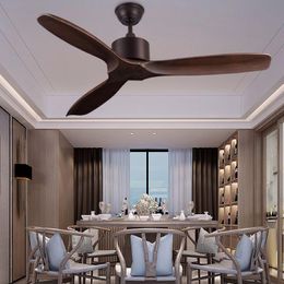 Ceiling Fans Industrial No Lamp Fan Living Room Dining Simple Retro Wood Leaf With Remote Control Electric Light