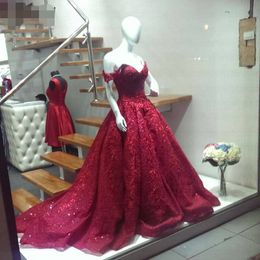 Couture Burgundy Prom Dresses sweetheart Off the Shoulder Ball Gown Organza Lace Formal Evening Dress Long 2021 Party Gowns Lace Up