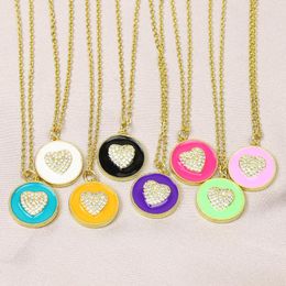 Pendant Necklaces 10 Pcs Zircon Enamel Heart Pendan Necklace Mix Colour Jewellery Accessories 51814