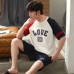 Summer Fashion LOVE Print Pijama Casual Men Pajama Sets Comfortable Cotton Short Pajamas With Shorts Man Soft Thin Pyjama Sets 210901