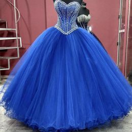 Princess Ball Gown Royal Blue Quinceanera Prom Dress 2021 Beaded Sequins Sweetheart Sweet 15 Gowns Plus Size Junior Birthday Party Dresses