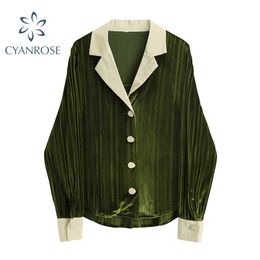 Vintage French Shirt Women Long Sleeve Lapel Printed Loose Office Lady Tops Spring Autumn Casual Elegant Blouse Female 210721