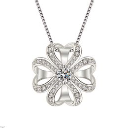 Crystal Womens Necklaces Pendant platinum plated love lucky grass full diamond symmetrical heart-shaped flower gold silver