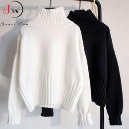 Women Turtleneck Sweaters Autumn Winter Long Sleeve Thick Jumpers Solid Black White Casual Soft Warm Sweater Pull Femme Pullover 211215