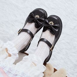 Girls Mary Janes Bowtie Lolita Shoes 2020 Spring Autumn Women Flats Round Toe Princess Shoes White Black mujer 8039N