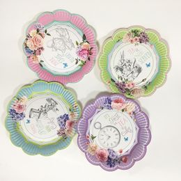 Disposable Dinnerware 10pcs Retro Lace Clock Paper Plate Birthday Party Baking Dessert Cake Venue Decoration Supplies