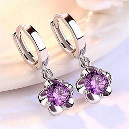 925 Sterling Silver Earring Jewelry High Quality Retro Simple Pattern Purple White Zircon Earrings