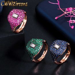 Chic Stackable 585 Rose Gold Color Green Blue Cubic Zirconia Stone Adjustable Open Ring Women Engagement Jewelry R168 210714