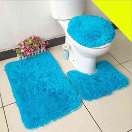 3pcs Plush Bath Mats Thicken Soft Solid Colour Bathroom Non-Slip Rugs Toilet Seat Cover Decor Water Absorbent Carpet U Shape Pads 211109