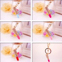Bling Bling crystal lipstick Keychains alloy Material keychain Metal Key Ring Exquisite fashion Small Gifts Unisex