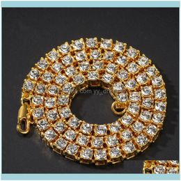 & Pendants Jewelryboy Hip Hop Iced Out Paved Rhinestones 1Set 5Mm Tricolour Miami Curb Cuban Chain Cz Bling Rapper Necklaces For Men Jewellery