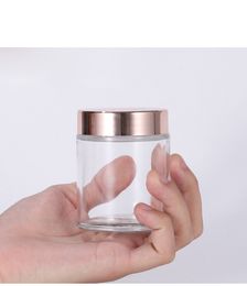 Frosted Glass Cream Jar Clear Cosmetic Bottle Lotion Lip Balm Container With Rose Gold Lid 5G 10G 30G 50G 100G Packing Bottles DH8456