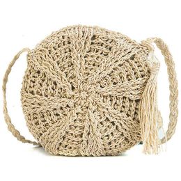 HBP Non-Brand Korean fashion straw woven women's circular knitting beach bag tassel One Shoulder Messenger 1 sport.0018