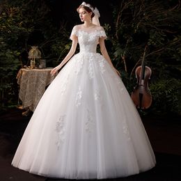 One word shoulder main wedding dress 2022 new bride French temperament trailing Mori super fairy dream simple and thin