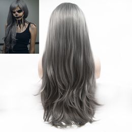 2021 Fashion Trend Matte European and American Temperament Ladies Long Straight Black Grey Chemical Fibre Wig Cover High-end Material