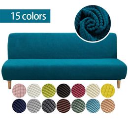 Polar Fleece Fabric Armless Sofa Bed Cover Solid Colour Without Armrest Big Elastic Folding Furniture Decoration Bench Covers 211102