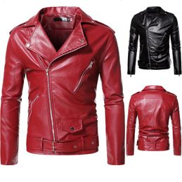 2021 autumn and winter European and American men's lapel leather jacket business casual zipper decoration motorcycle leather jacket