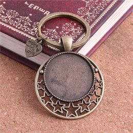 PULCHRITUDE 5pcs/lot Metal Keychain Round Cabochon Setting DIY Vintage Handmade Key Chains for Jewellery Making Y1001 H1126