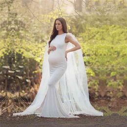 Long Tulle Cape Maternity Pogrpahy Dress Baby Shower Stretchy White Sleeveless Pregnancy Woman Po Shoot 210922