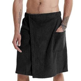 Men's soft bathrobes, comfortable home clothes, solid Colour men's bath dress and nightgown, wearable bathrobe towels and pocket 210901