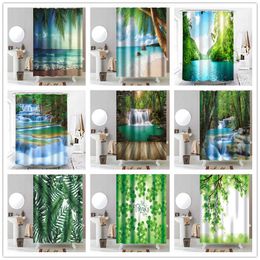 Forest Flowing Water Curtains For Bathroom Natural Landscape Polyester Fabric Waterproof Shower Curtains Bath Decor cortina 3d 210609