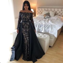 Black Moroccan Kaftan Evening Dress Mermaid 2022 Appliques Lace Prom Gowns Dubai Saudi Arabic Party Dress Custom Made