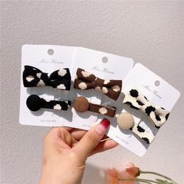 2021 New Korean Fashion Children's Button Hairpins Sweet Girl Wave Dot Fabric Bow Duckbill Clip Kids Hair Accessories